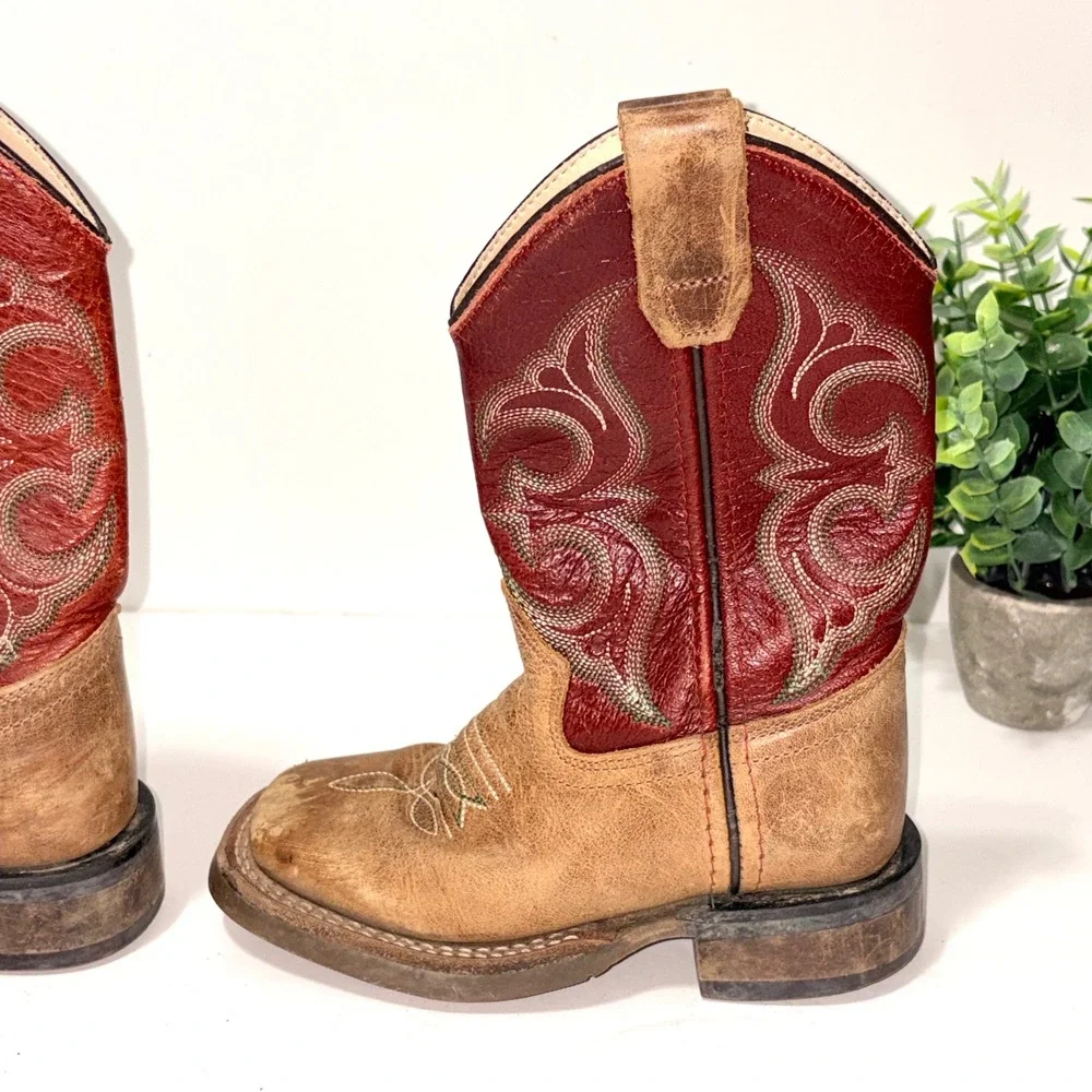 Cody James Burgundy Red Leather Square Toe Cowboy Western Boots Youth SIZE 9 D